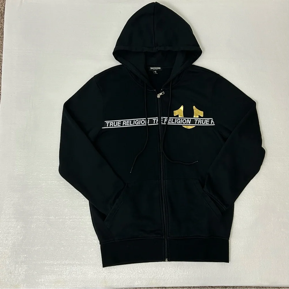 True Religion Mens Size Medium Track Jacket Full Zip Hoodie